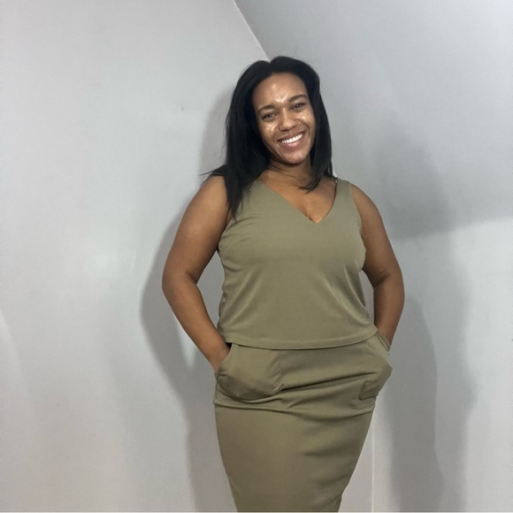 NWT Ralph Lauren Khaki Green Jersey Knit Comfortable Neutral Career Summer Dress - Picture 11 of 16